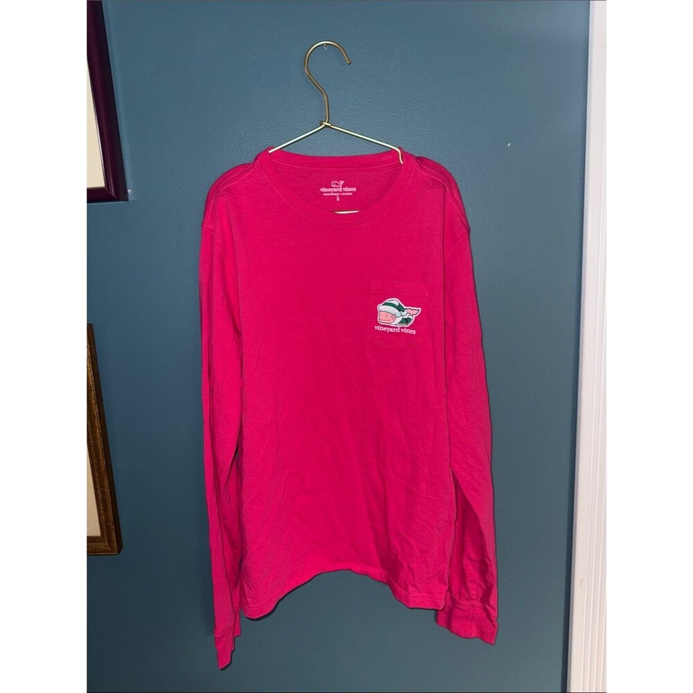 Vineyard Vines Kids Long Sleeve Tee in Bright Pink with Christmas Elf